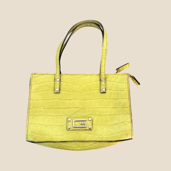 Guess Handbags - Y2K Guess Vintage Lime Green Croc Embossed Small Tote Bag Faux Leather Handbag